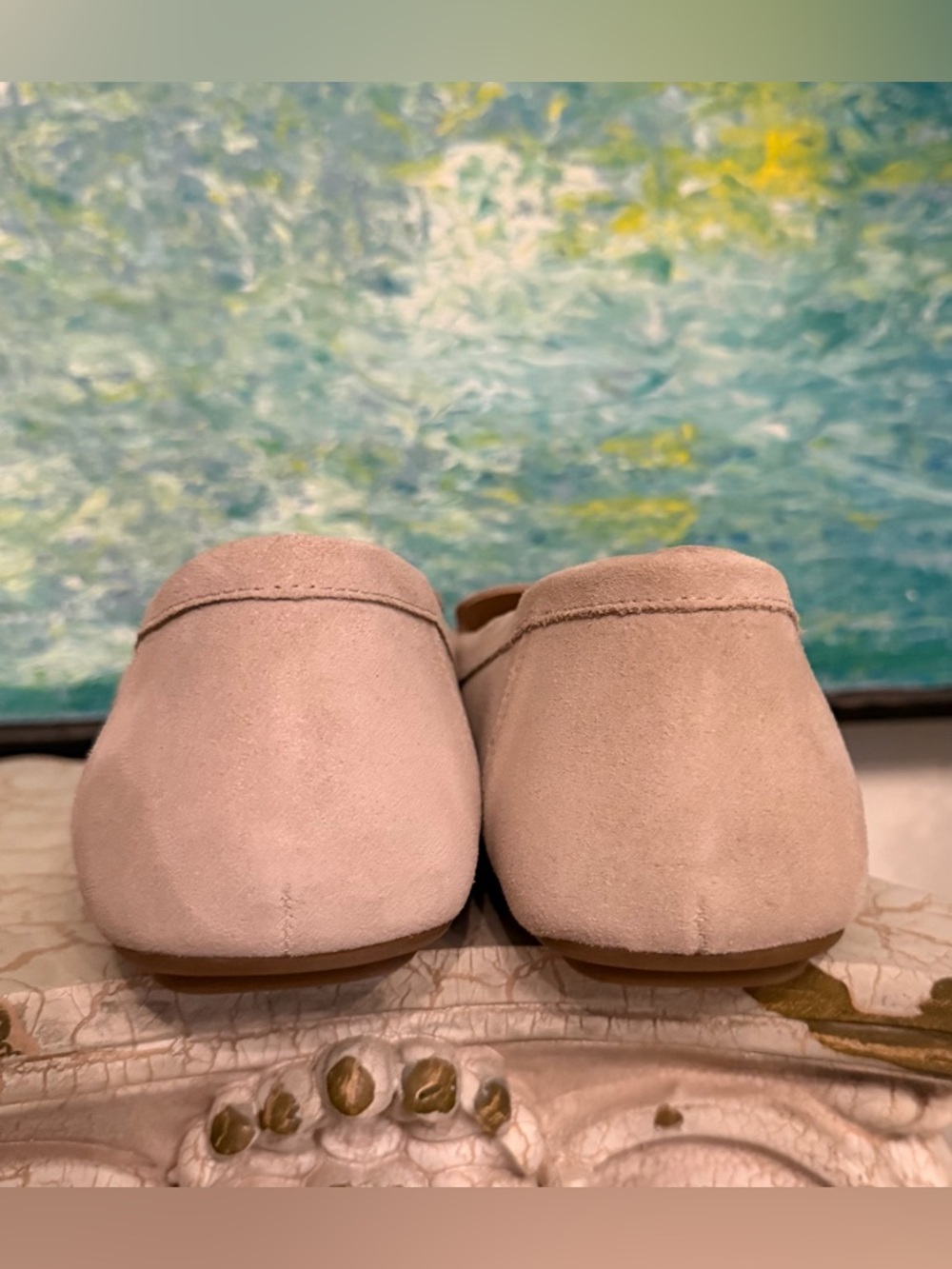 Calvin Klein Lenika Loafers in Light Beige Suede with Chain Accent - Picture 4 of 7